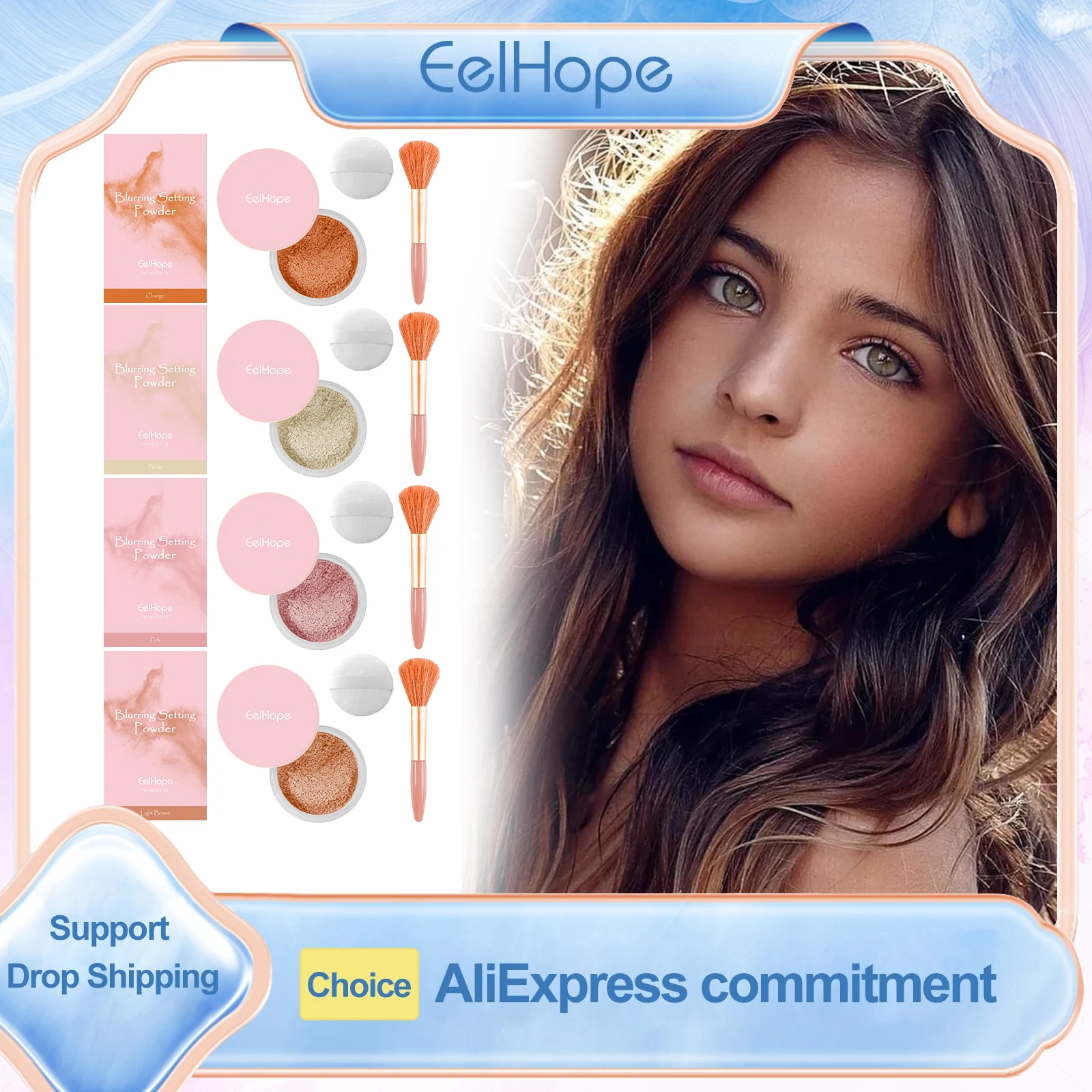 

Eelhope Loose Setting Powder Oil Control Waterproof Matte Finish Blurring Powder Smooth Lightweight Makeup Setting Powder Brush