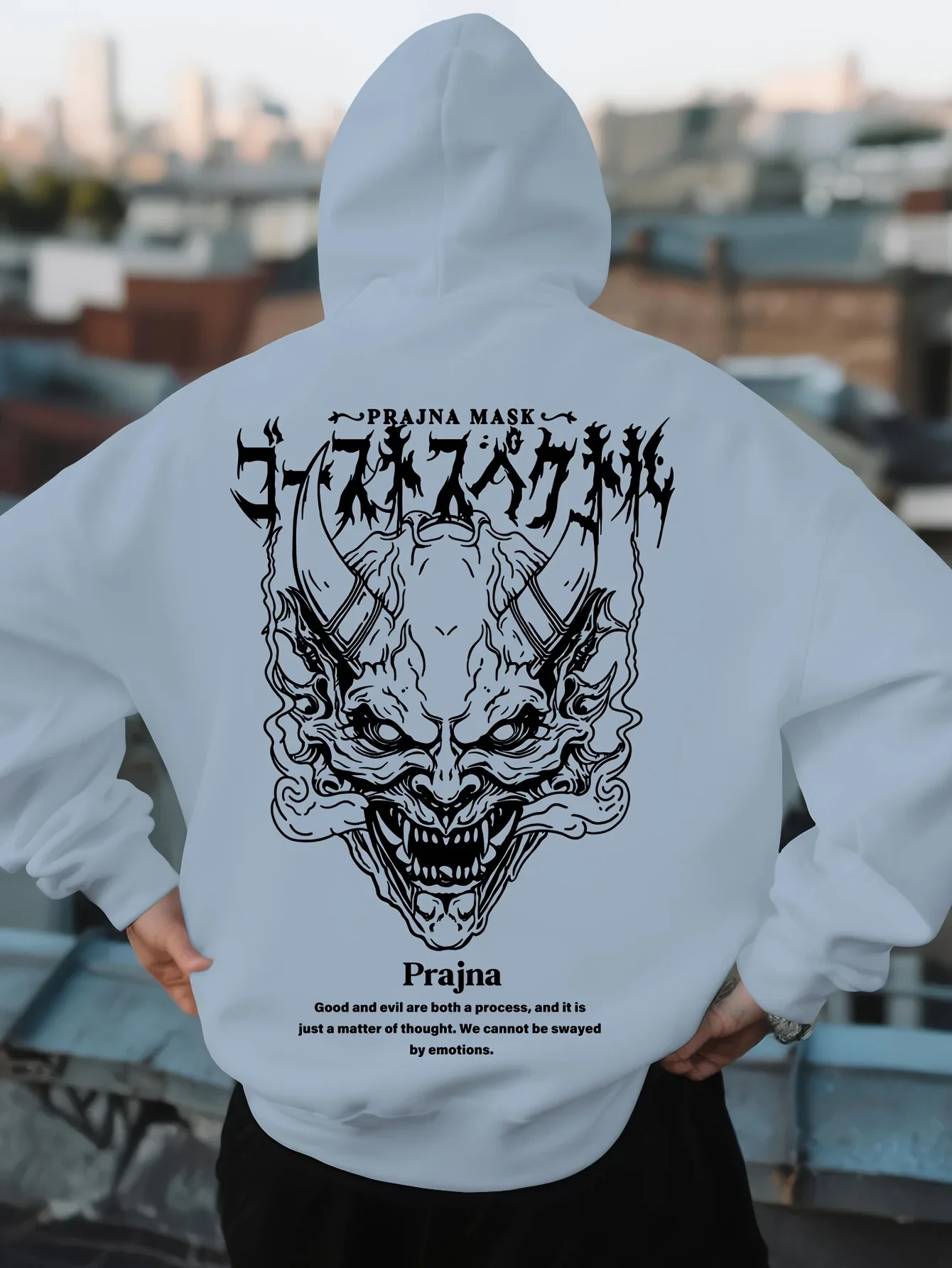 Stylized Chibi Devil Character Graphic Hoodie Simple Silhouette Back Print Pullover Sweatshirt Loose Unisex Autumn Winter Fleece