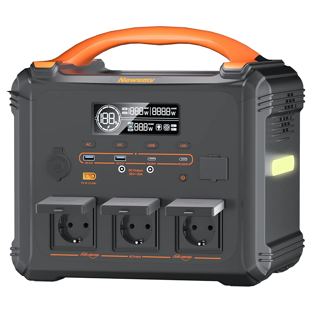 NEWSMY S1210 2000W draagbare krachtcentrale, 3000W piek, 1102,5Wh LiMnFePO₄ batterij, 1300W AC snelladen, MPPT zonnegenerator