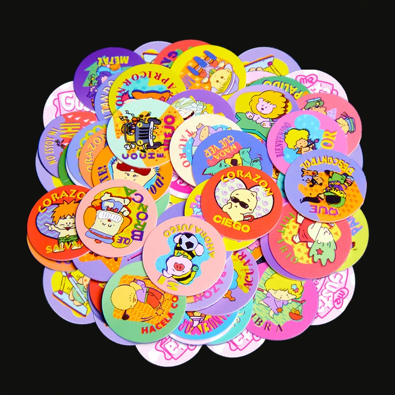 Lote De Tazos Me Gusta Salo ชุด 60pcs การ์ตูนอะนิเมะเด็กวันเกิดเกมรอบพลาสติกการ์ดอัลบั้มหายากก๊อก Pogs ของขวัญ