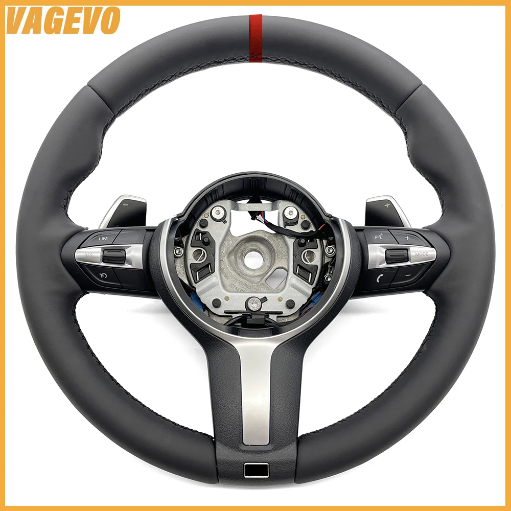 Black stitched leather sport multifunction steering wheel for BMW X3 X5 F30 F32 F10 F20 F07 F01 F90 E90 M3 M5 M logo