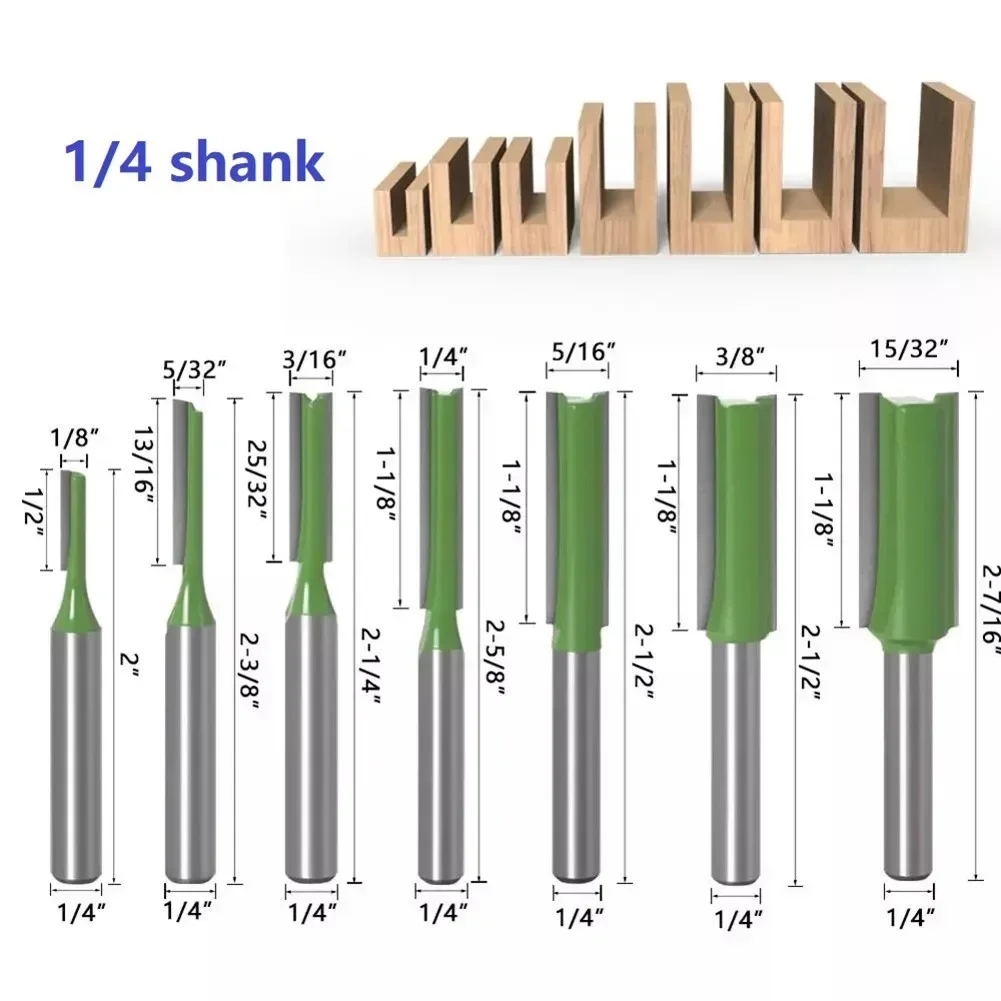 

Perfect Combination of Performance and Quality - 1/4" Shank Straight Router Bit Milling Cutter for Woodworking - 7pcs