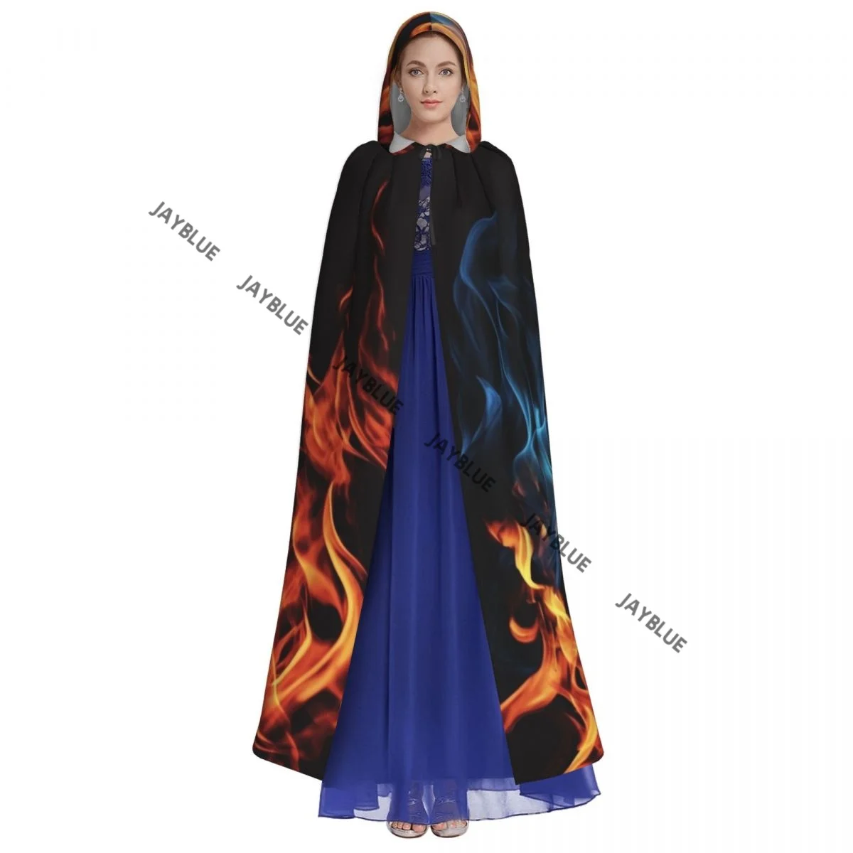 Long Cape Cloak Blazing Blue Fire Hooded Cloak Coat Autumn Hoodies