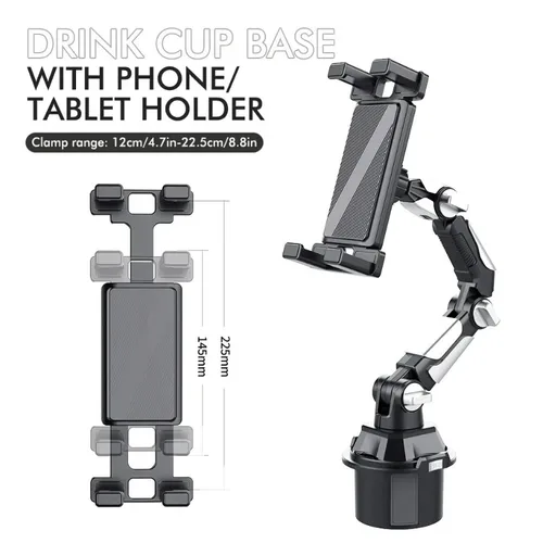 Imagen 2 del producto Soporte para vasos para coche con rotación de 360 grados, soporte para vasos para coche, posición de articulación larga, teléfono móvil, tableta, ordenador, soporte para coche
