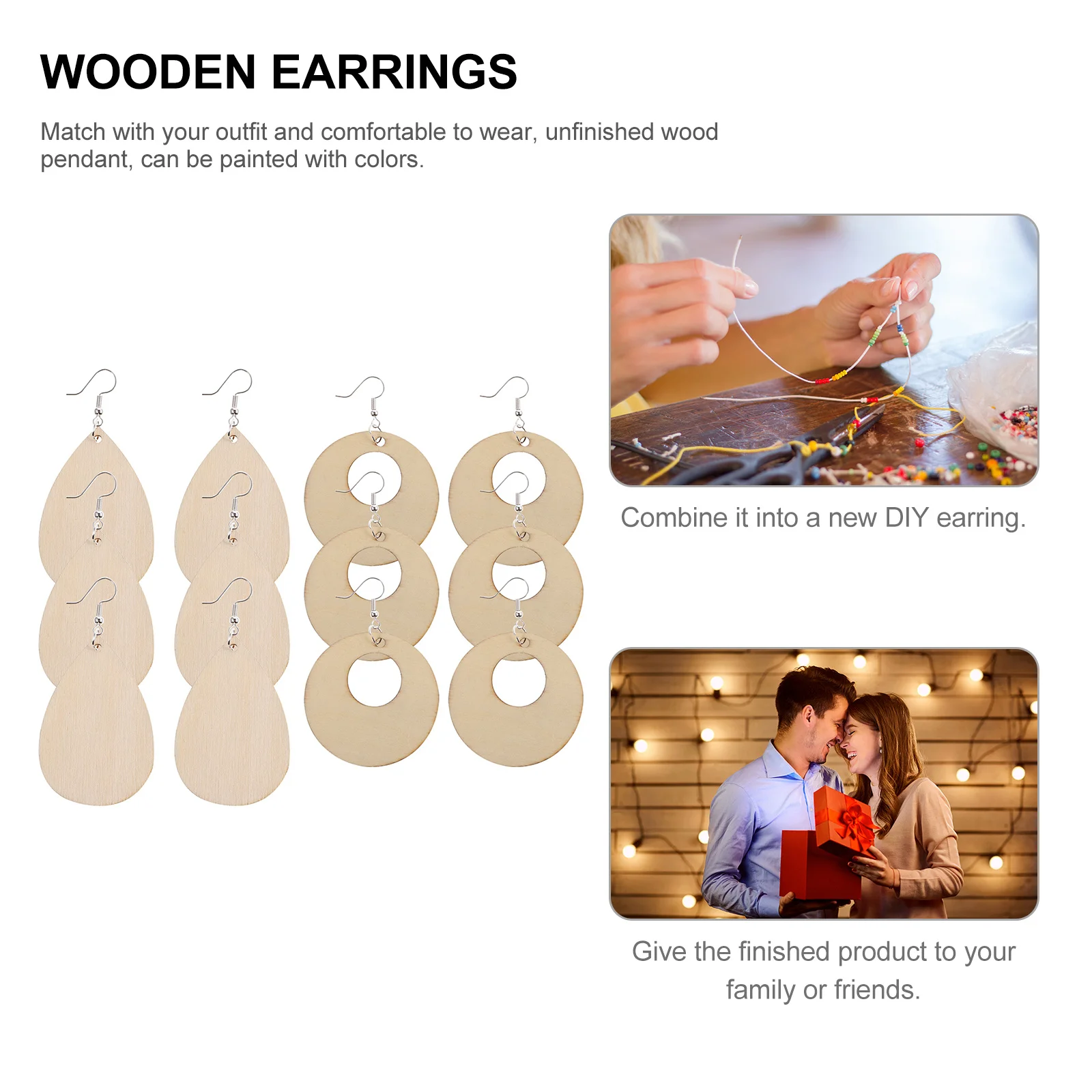 300Pcs Wooden Earrings Set Unfinished Wood Pendant DIY Craft Kit Party Celebration Wedding Jewelry Pendants Earring Pendant Kit