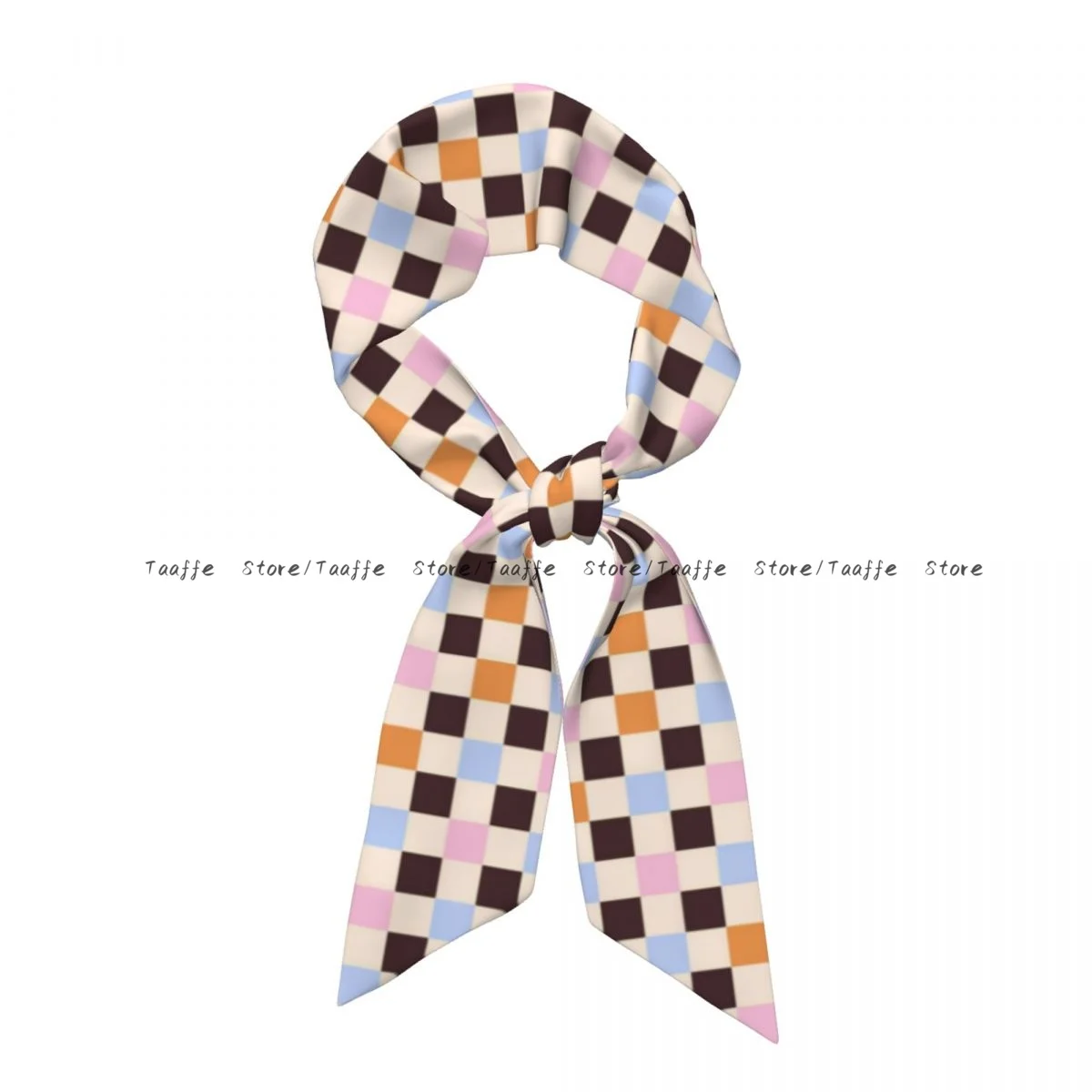 Fake Silk Scarf Women Hair Band Retro Vintage Checkered Pattern Headdress Accessories Lady Scarf Ribbon Neck Ties for Bag
