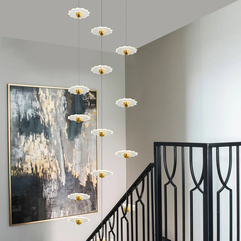 chandeliers stairs New LED modern villa duplex rotary staircase pendant light hotel high-rise living room ceiling Hanging lamp