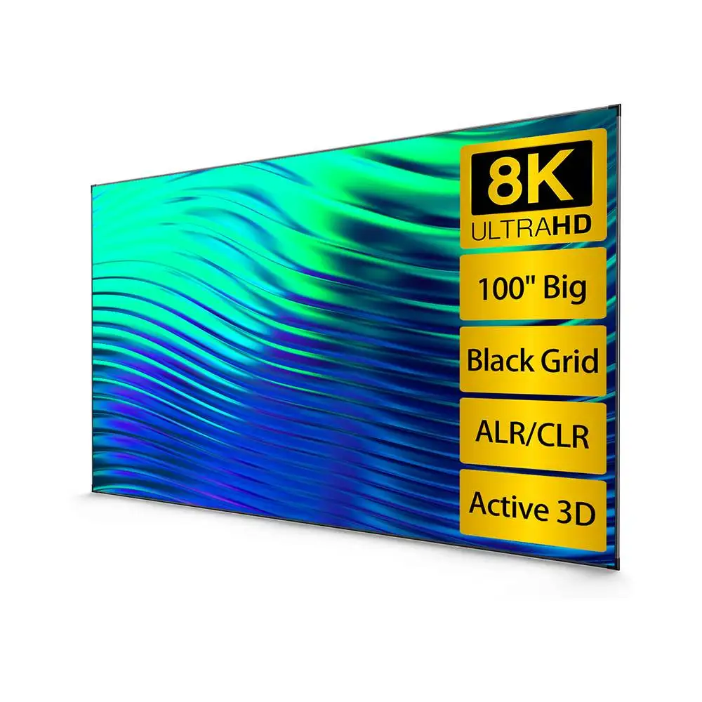 8K ALR Projector Screen 100-Inch Black Grid 16:9 Aluminum Frame 160° Viewing Anti-Light Rejecting Home Cinema for Projector