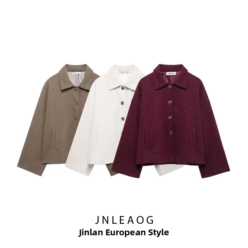 

JNLEAOG Spring New Women's Faion ort Woolen Coat Sli Commute Straight Cut Long Sve Single Button Pure Color Linen ...