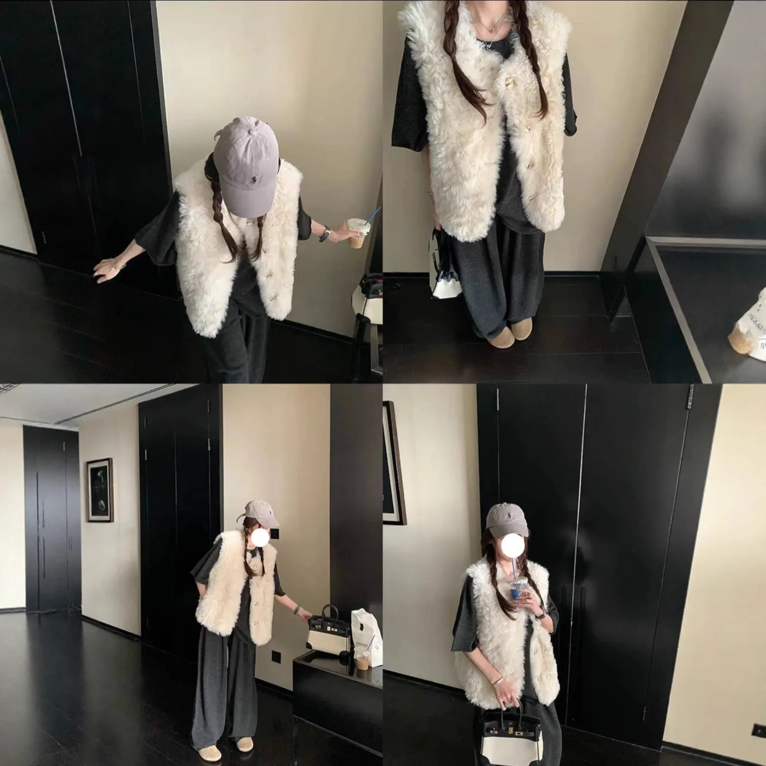 سترات نسائية من الفرو الصناعي معاطف وسترات بدون أكمام برقبة دائرية معطف سميك دافئ Y2k ملابس الشارع الشهير سترة أنيقة للعمل للخريف والشتاء