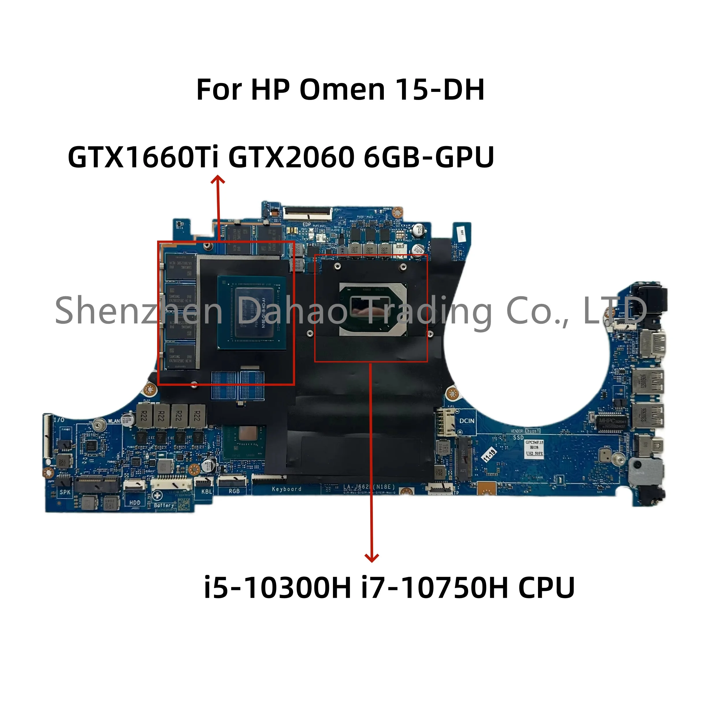Placa base M01318-601 M01318-001 para portátil HP Omen 15-DH GPC54 LA-J662P con CPU i5-10300H i7-10750H GTX1660Ti RTX2060 6GB-GPU