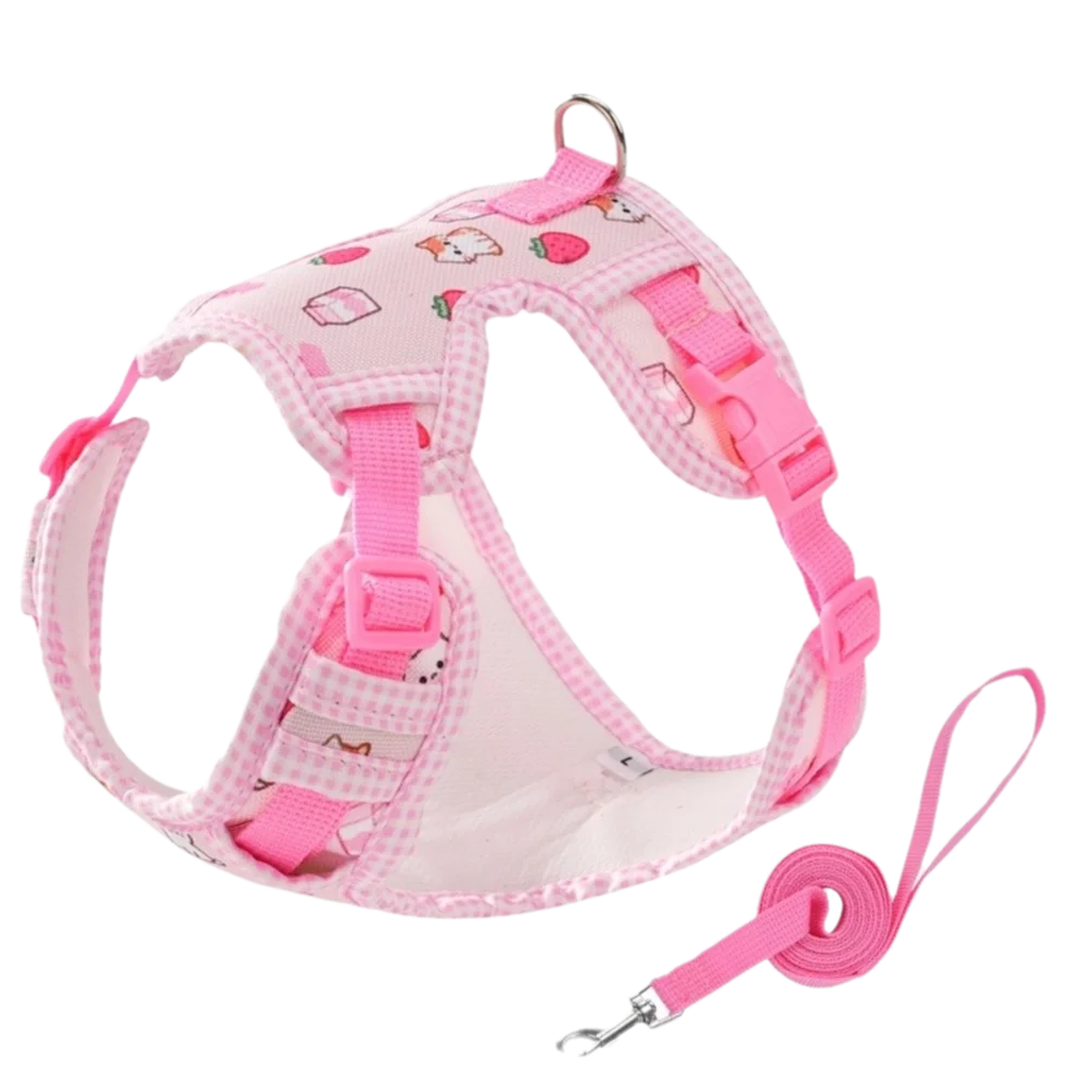 

Adjustable Dog Harness Leash Set Escape-Proof Breathable Pet Walking Rope Cartoon Pattern Comfort Fit Dog Harness Vest Daily Use