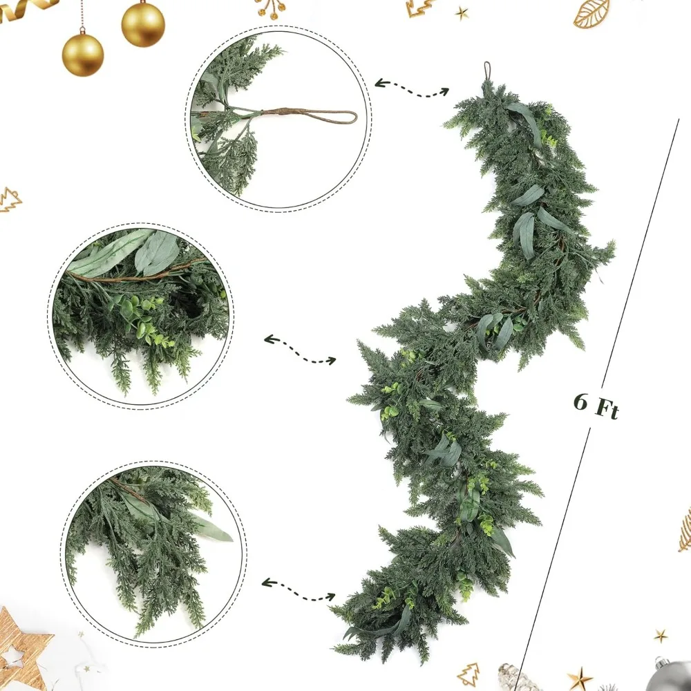 إكليل أرز عيد الميلاد الاصطناعي بطول 6 أقدام: ديكور شتوي واقعي الملمس للروايات والطاولات