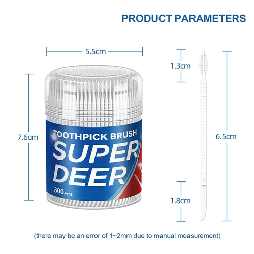 Imagen 2 del producto Cepillo Interdental doméstico de tamaño familiar, diseño de cabeza curva recta, palillos de dientes de plástico, limpieza entre los dientes, cuidado bucal, 300 Uds.