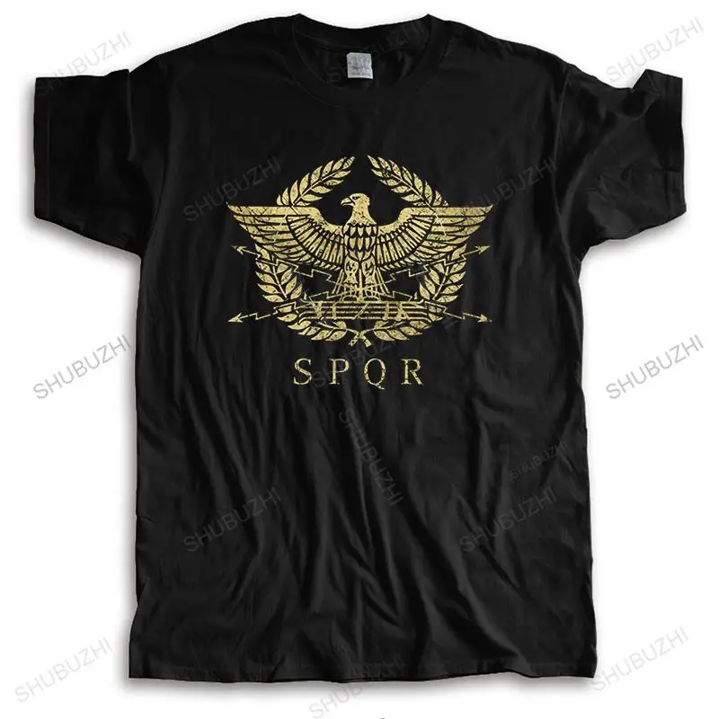 Retro Grunge Roman Empire Emblem Tshirt Men Short Sleeved Coat of Arms Gladiator Imperial Golden Eagle T-shirt Cotton Tee Shirt