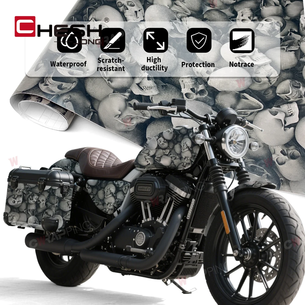 الجمجمة الفينيل التفاف فيلم هالوين الفينيل ورقة لأجسام السيارات اكسسوارات السيارات في الهواء الطلق أدوات التفاف لوازم سيارة الجسم الأفلام يلتف #4