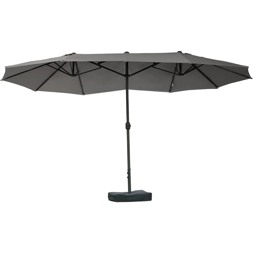 Patio Umbrella 15' Steel Rectangular Outdoor Double Sided Market with base, Sun Protection & Easy Crank for Deck Pool Patio