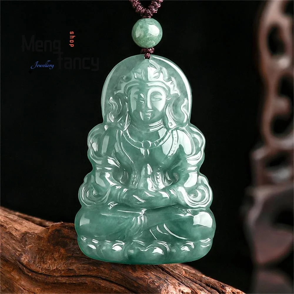 

Natural Myanmar A-goods Jadeite Goddess of Mercy Oil-green Ice Type High-grade Jade Pendant Exquisite Engraver Fashion Jewelry