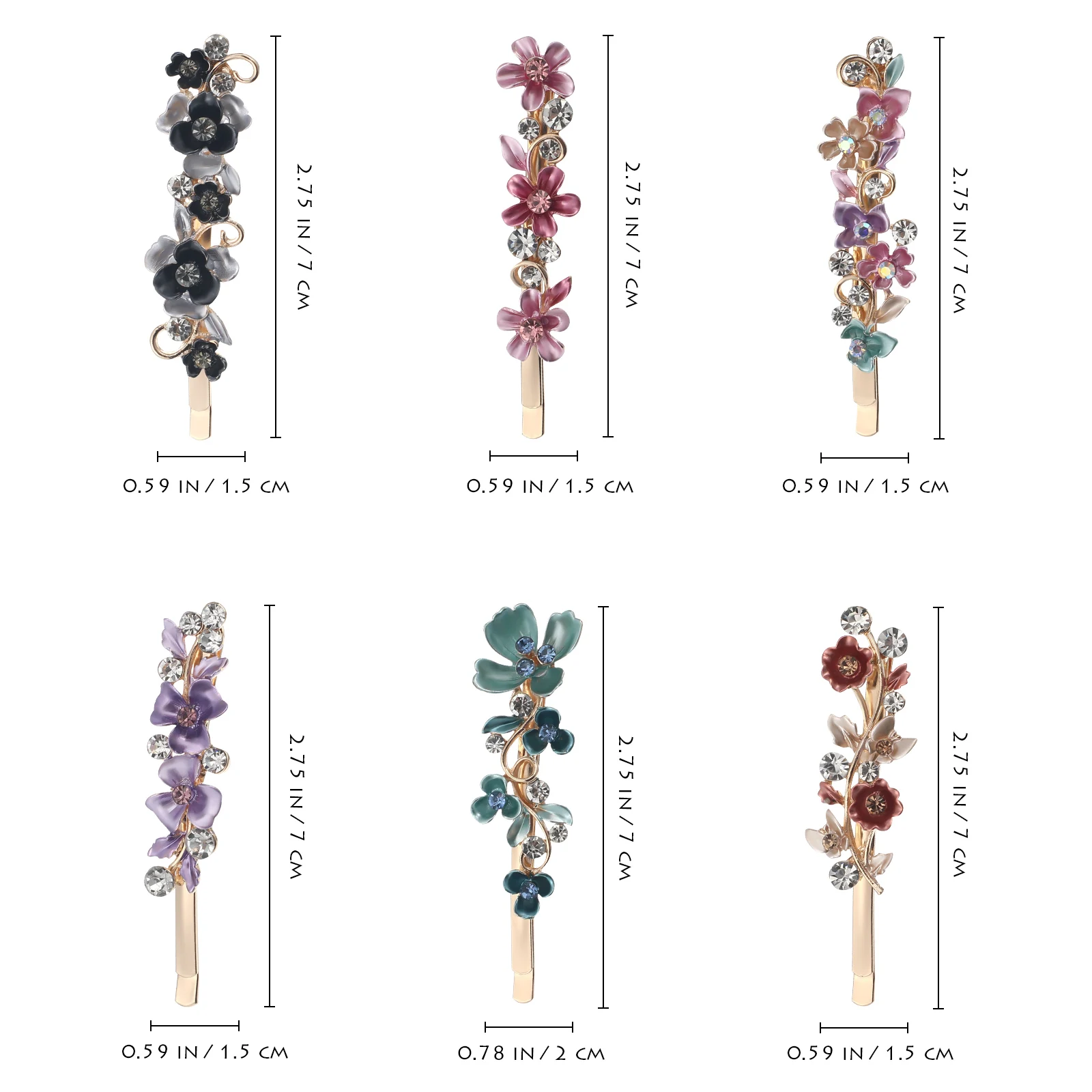 

12 Pcs Vintage Flower Hair Clips Colorful Rhinestone Hair For Women Styling Comfortable Lightweight Wedding Party