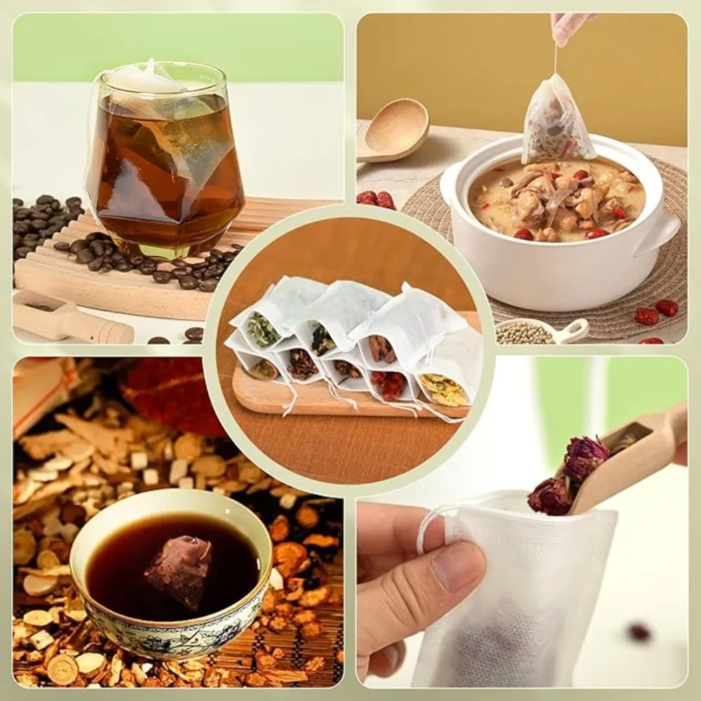 100-3000Pcs Disposable Tea Bags Empty Scented Tea Bags Non-woven Fabric with Drawstring for Kitchen Loose Leaf Tea Coffee Spice