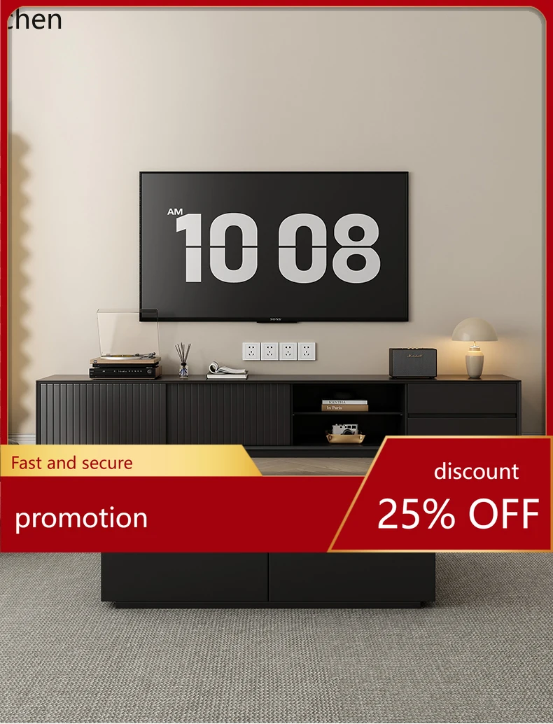 

ZML solid wood TV cabinet living room home simple modern high-end feeling against the wall floor TV cabinet