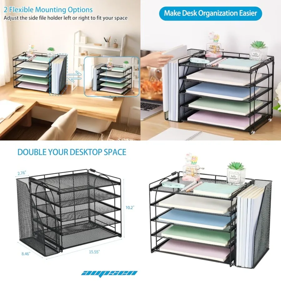 

Desk Organizers and Accessories, 5-Tier Desktop Paper File Organizer with Removable File Holder, Desk Accessories and Workspace