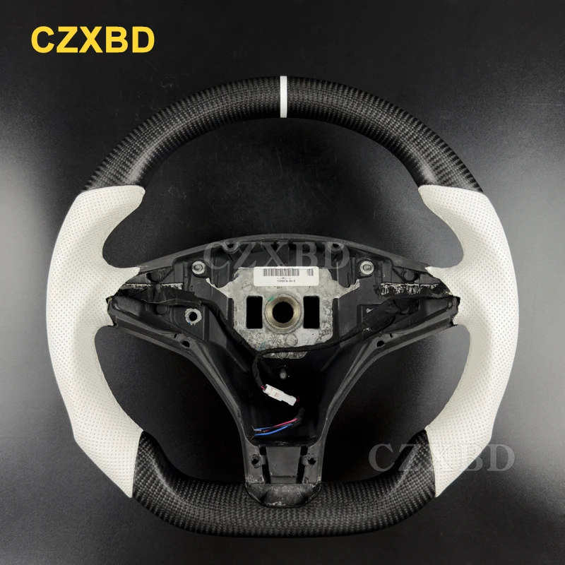 For Tesla Model S Model X 2013-2021 Real Glossy Matte Carbon Fiber Steering Wheel High Quality Leather Alcantara Customized - Image 4
