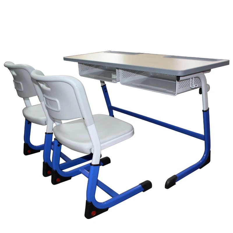 Modern Commercial Metal Combination Height Adjustable Desk and Chair Set Double Seat School Furniture