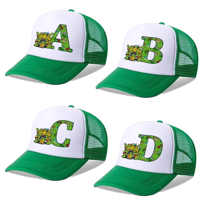 Ninja Turtles ragazzi ragazze berretti da Baseball lettere A-Z bambini estate cappello a rete traspirante simpatico cartone animato Anime Sunbonnet