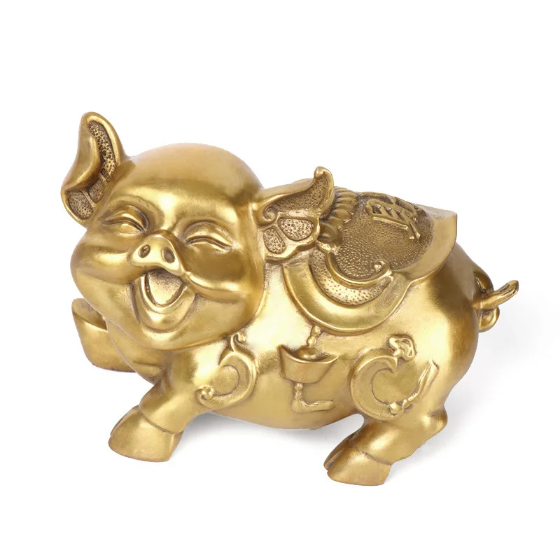 A Pair Of Copper Pig Figurines, A Decorative Gift For The Desktop, Symbolizing Wealth And Prosperity