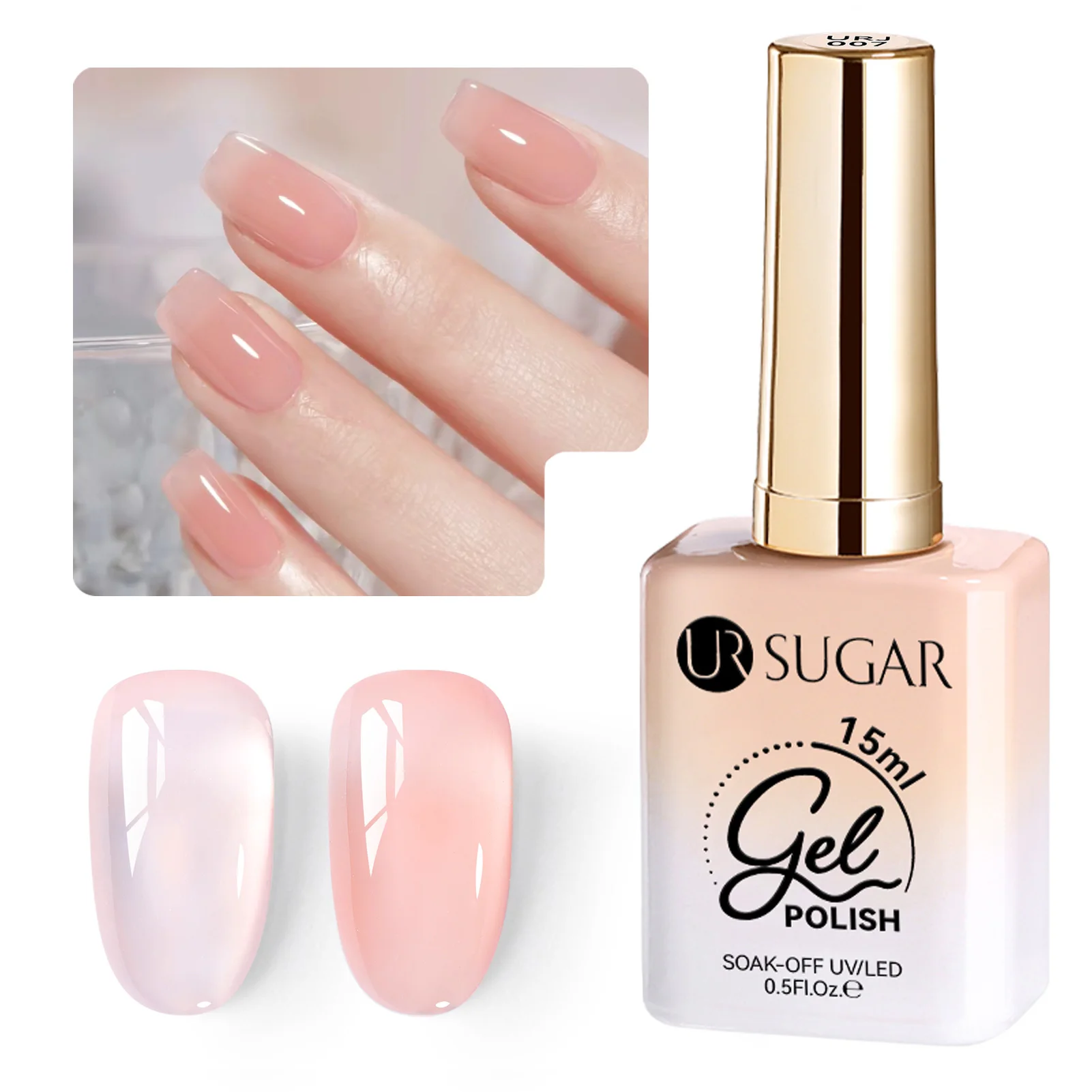 UR SUGAR 15ml Pink Jelly Nagelgel-Lack Frühling Sommer Kristall Semi-Permanent Soak-Off UV-Gel-Lack Alles für Maniküre Nagellack
