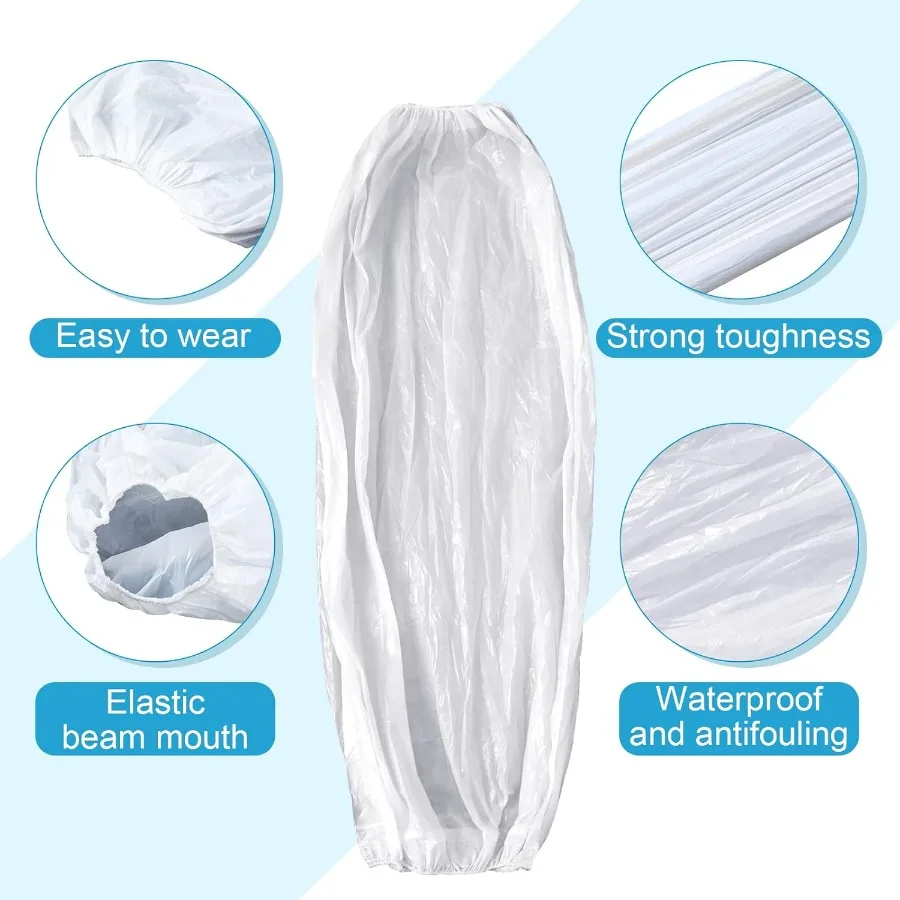 200 قطعة من البلاستيك المتاح الأكمام واقيات الذراع السائبة مقاوم للماء كم حامي للذراع مع المطاط على الكفة للاستخدام في Medi