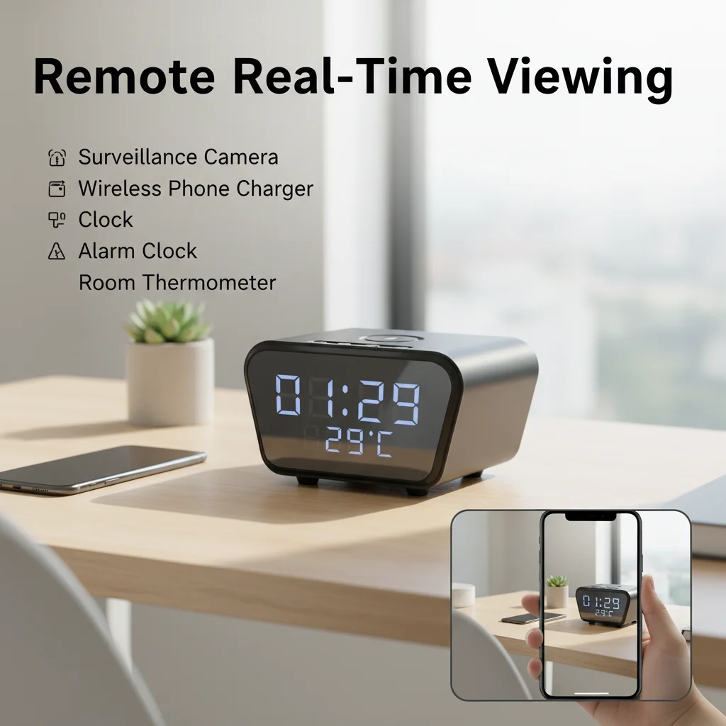 

4K UHD Camera with 16GB SD Card, 5-in-1 Wireless Charger Clock Alarm Thermometer,