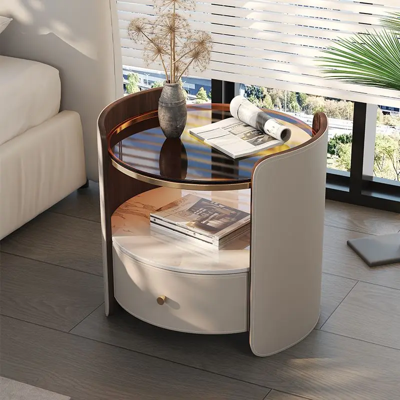 Modern Italian Round Bedside Table: Minimalist Design, Luxury & High-End Storage for Home Bedrooms