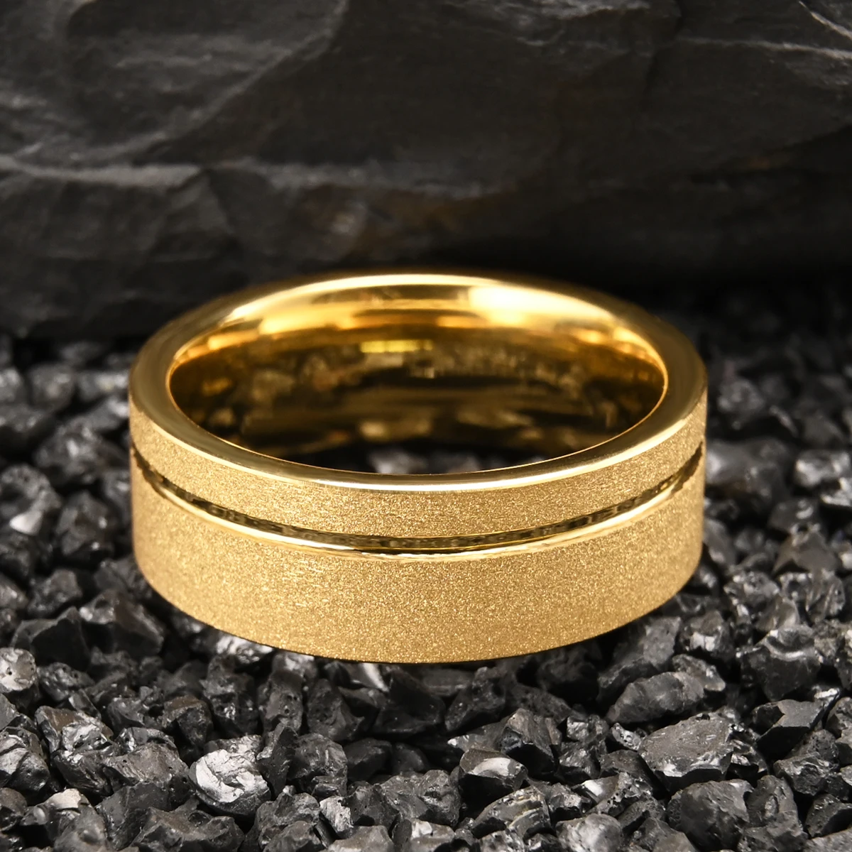 Anillos de matrimonio Luxus-Versprechensringe für Männer Joyas Wolframring vergoldeter Schmuck Herrenschmuck Accessoires Homme – Detail 6