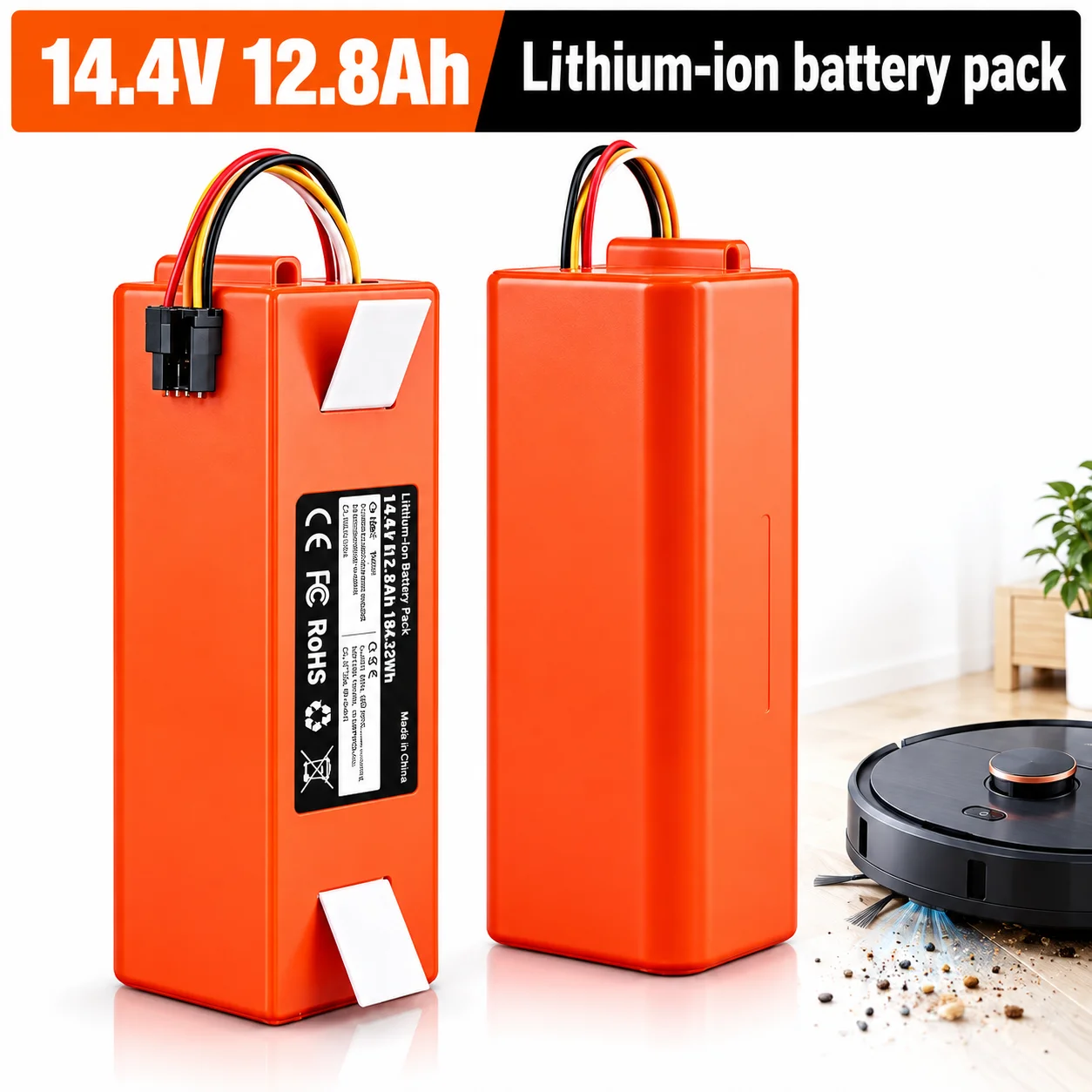 Rechargeable 14.4V 12800mAh Battery Pack for Xiaomi Mijia 1 2 1S Roborock S50 S51 S52 S53 S55 S6 S61 S65 cleaning kit