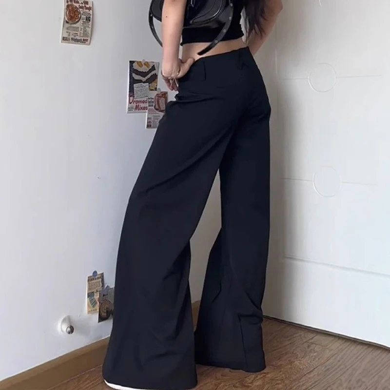 

Solid Color Fashion Low Waist Elastic Loose Casual Wide Leg Jeans For Women Y2K Girl Casual Streetwear