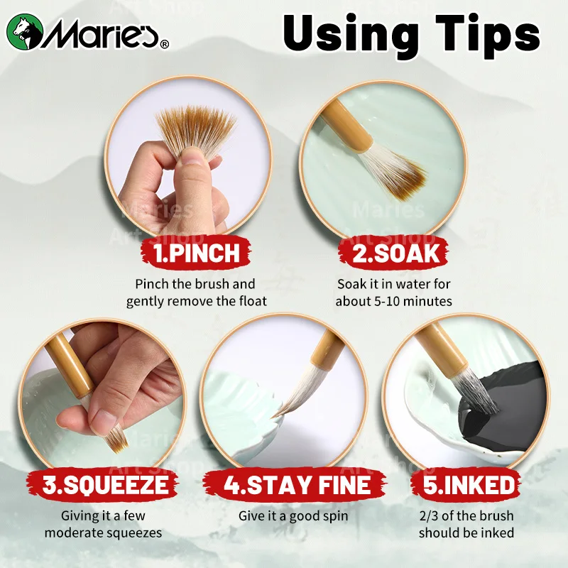 فرشاة الخط الصيني قطعة واحدة من ماري، جيانهاو/شعر الذئب/صوف للرسم والكتابة والنصي الرسمي والنصي العادي والنصي المخطوط