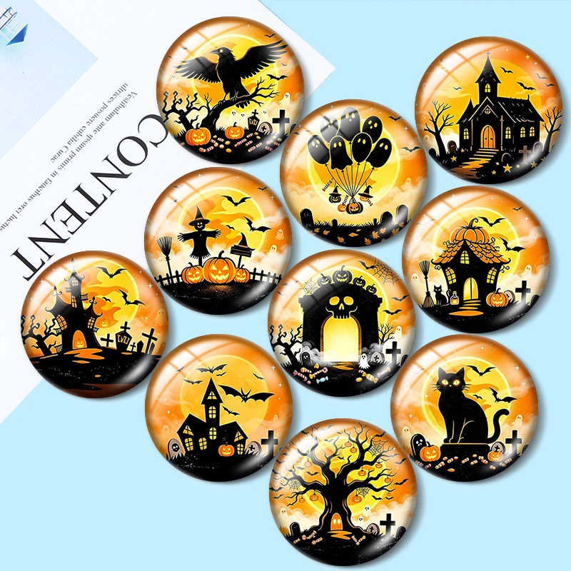 Halloween Silhouette Castle 12/18/20/25mm glass cabochon  bracelet pendant rings for jewelry demo earrings back Making findings