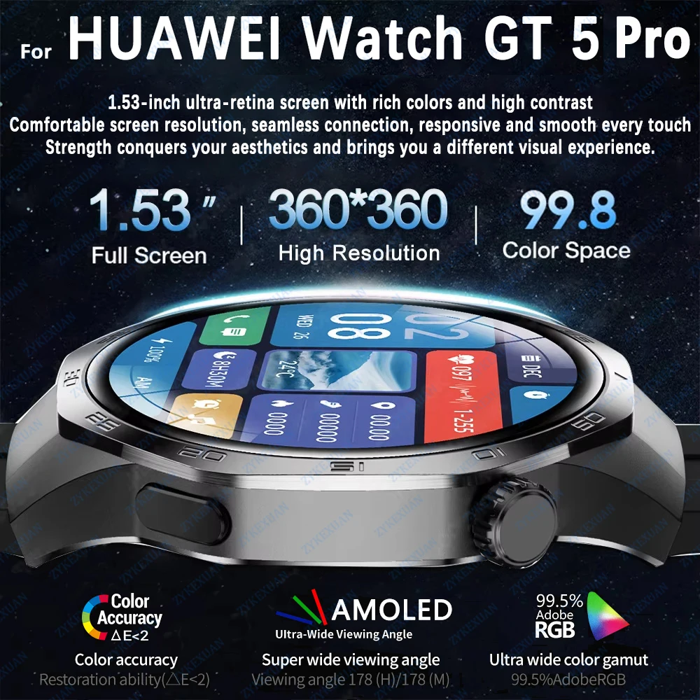 Para huawei relógio gt5 relógio inteligente masculino 5 pro amoled tela hd bluetooth chamada nfc gps monitoramento de saúde smartwatches 2025 novo