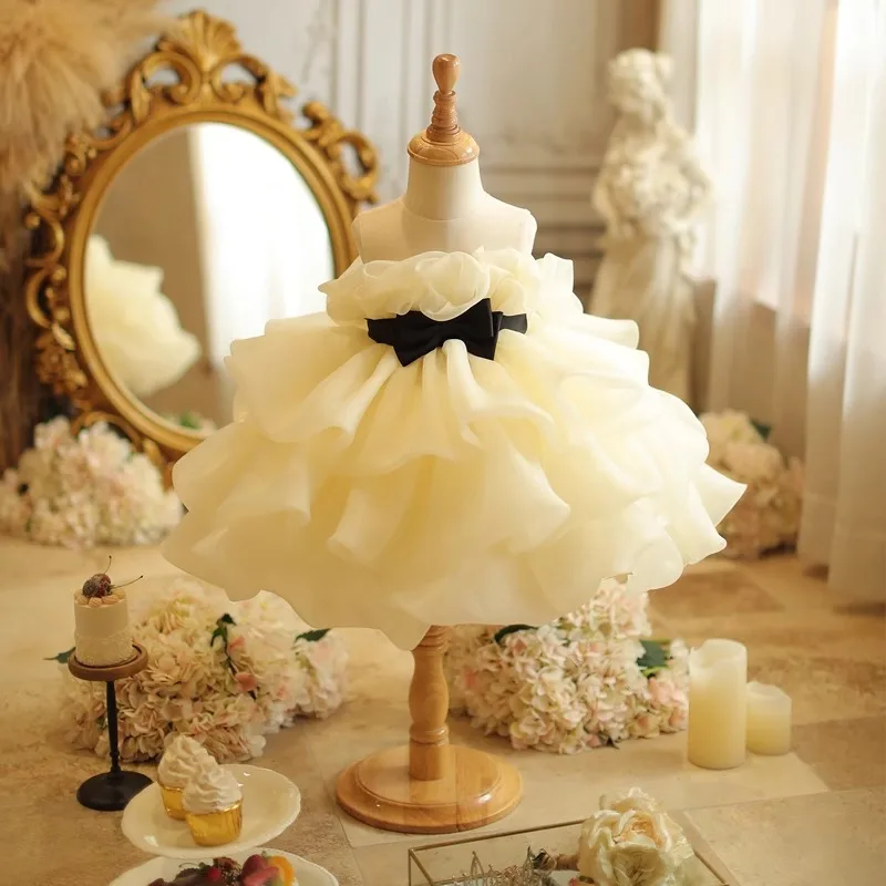 High-End Girl's Mori Style Baby Birthday First-Year Dress Mesh Puffy Dress Children's Cake Light Luxury Princess Dress