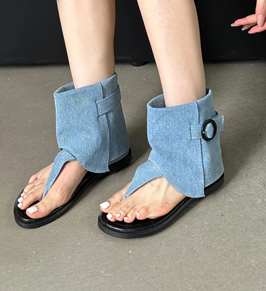 2024 Summer New Arrival Shoes Casual Women Ankle Boots Thong Clip Toe Flip Flops Denim Canvas Rome Gladiator Sandals Flat Heels