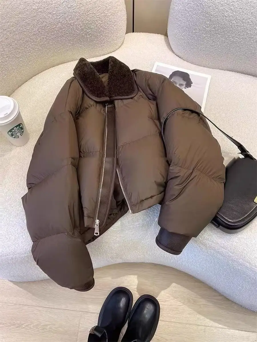 الشتاء المرأة سترة قطن سميكة موضة البني أفخم رفض طوق سستة معاطف مبطنة بالقطن ملابس خارجية فضفاضة متعددة الاستخدامات