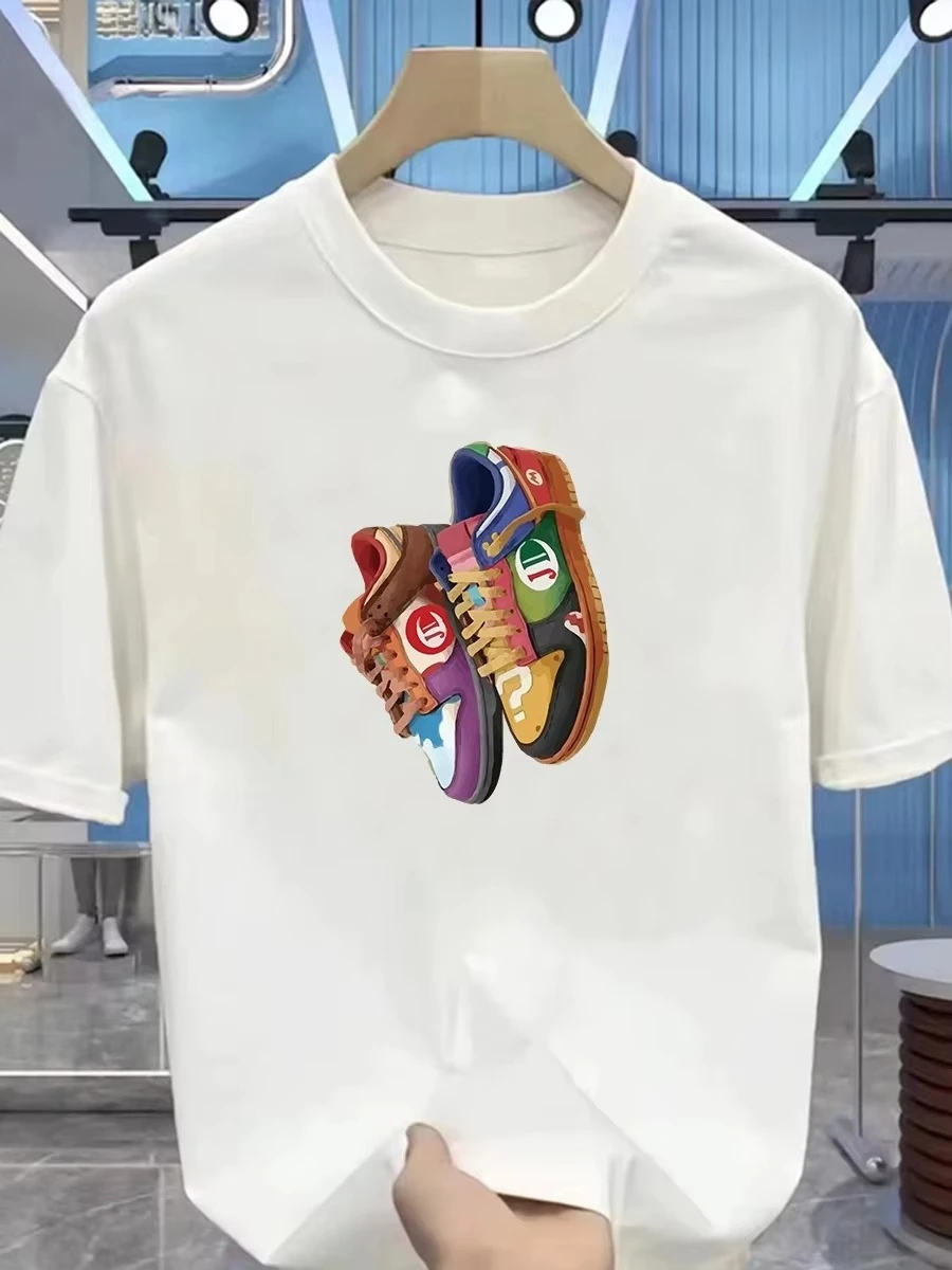 Men 100% Cotton Smiling Glitter Broken Bear Graphic Print T Shirts Short Sleeve Avant-garde Casual Summer Streetwear Tops