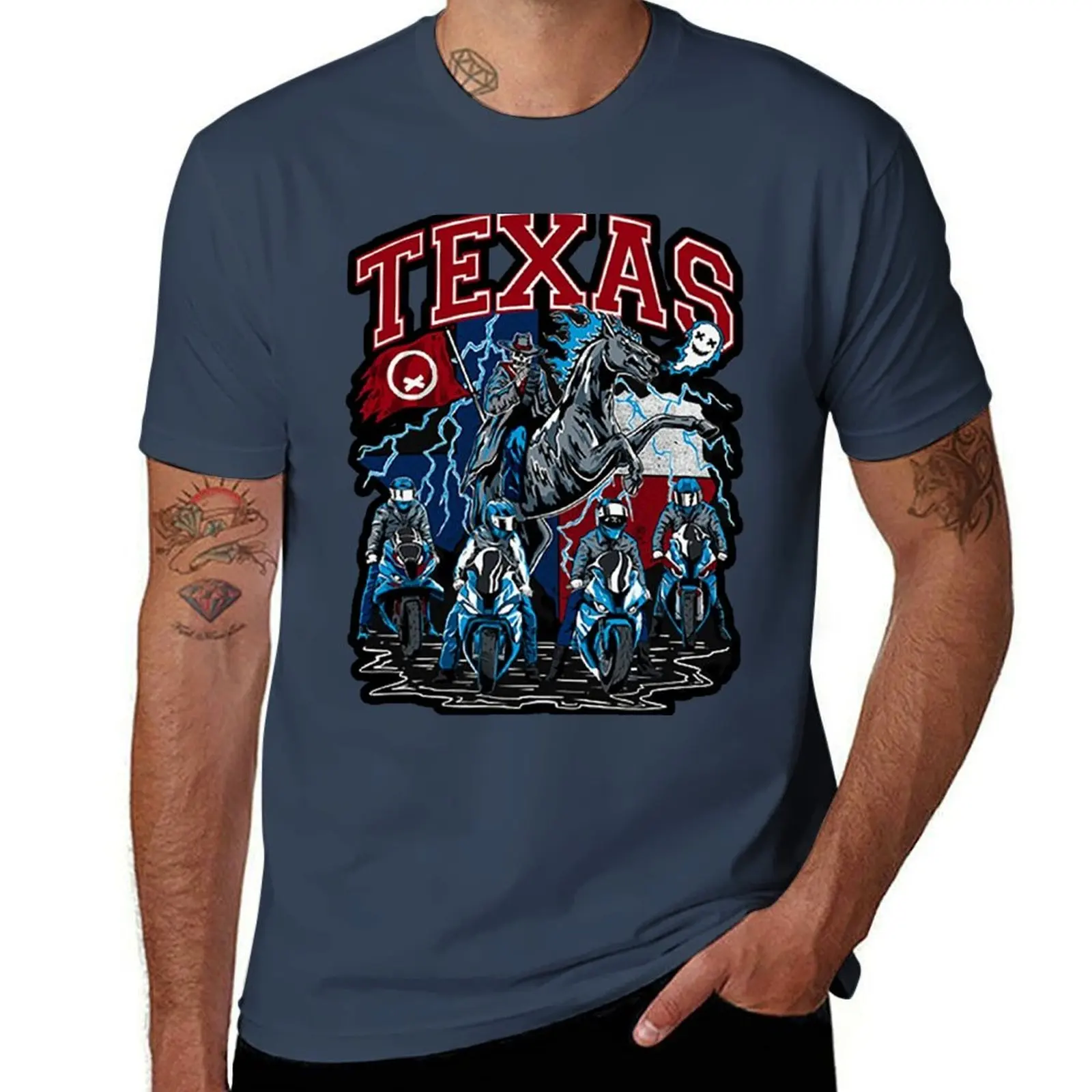 Quiet Club Racing - Ghost Racing Texas Design 2024 Motorcycle Rally Event Merch T-Shirt cotton tshirt 100% T-Shirt