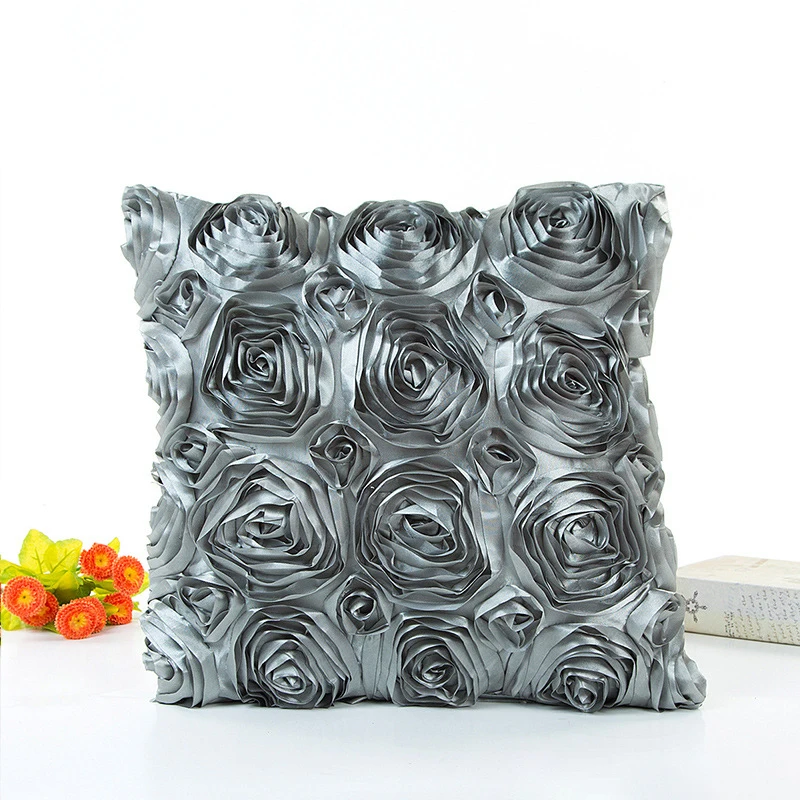 40*40CM  Fancy Wedding Gift Cushion Cover Hugging Pillow Cover 3D Rose Flower Hotel Soft Red Cushion Cover