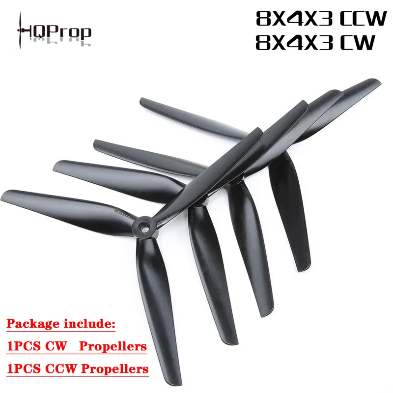 1Pairs HQPROP 8X4X3 8040 3-Blade Black-Glass Fiber Nylon CW or CCW Propeller for 8inch Multirotor X-Class MacroQuad FPV Drones