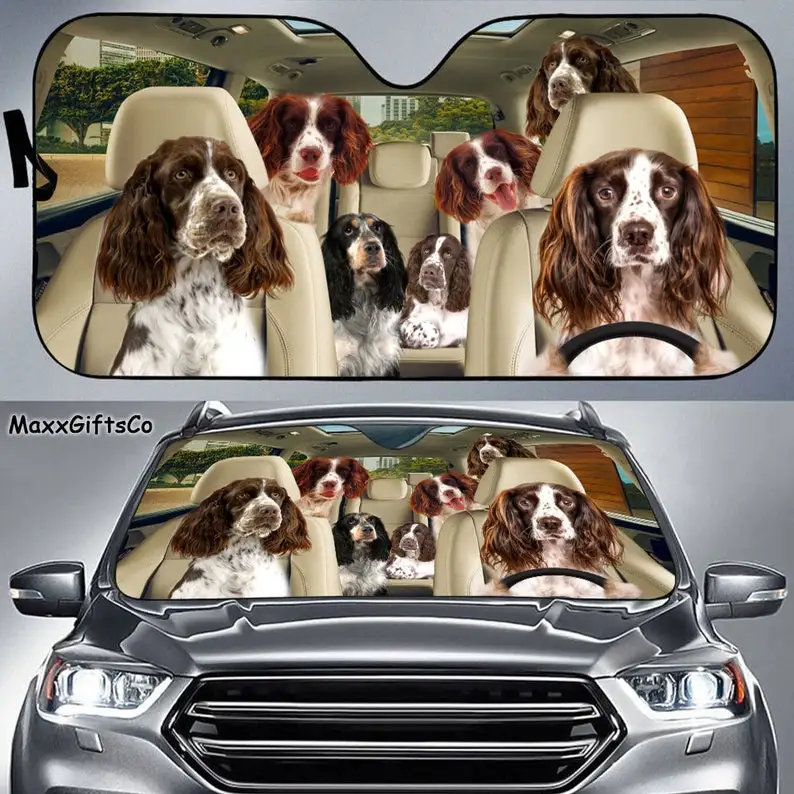 

English Springer Spaniel Car Sun Shade, Dogs Windshield, Dogs Family Sunshade, Dogs Car Accessories, English Springer Spaniel Lo