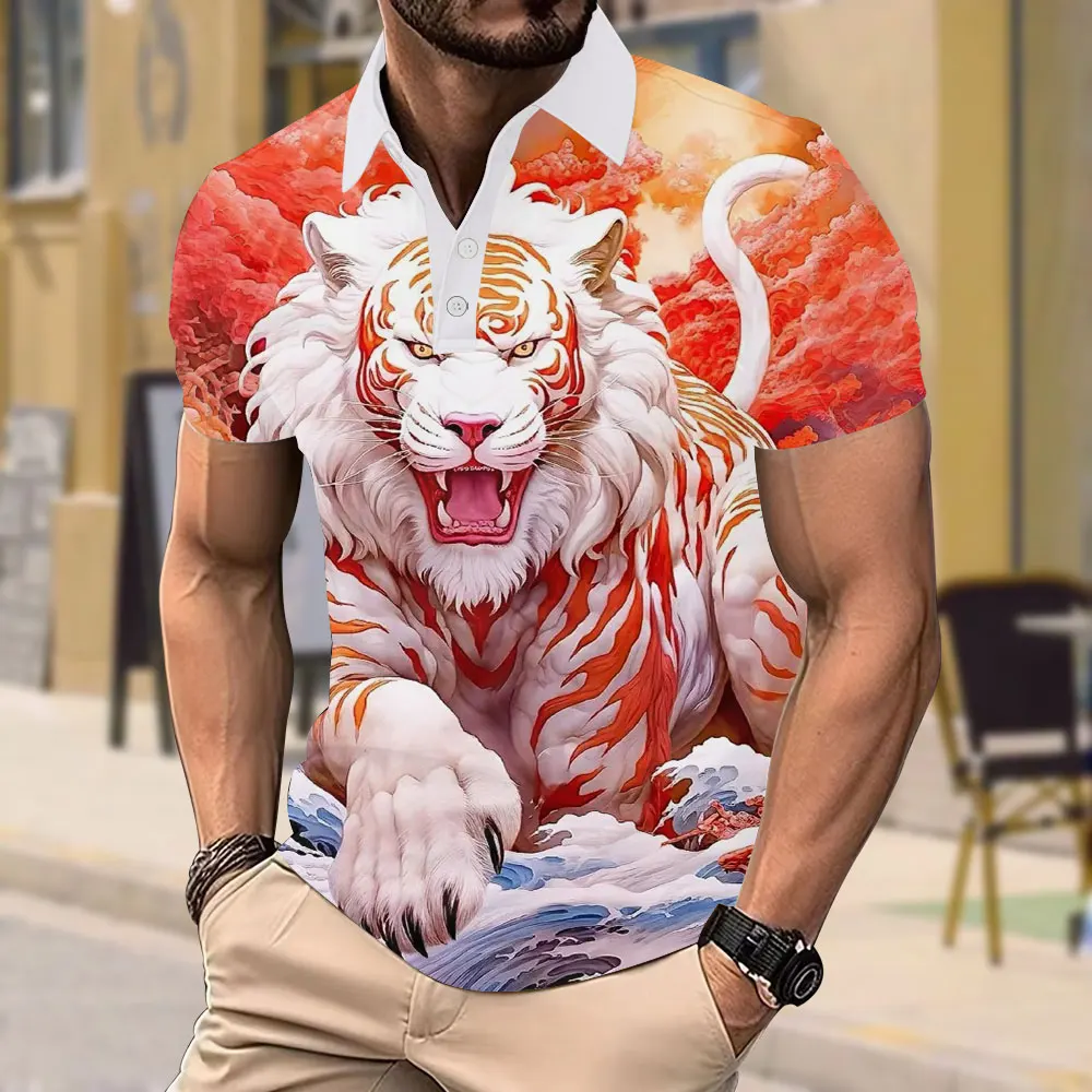 Nueva camiseta de manga corta con estampado de tigre feroz para hombre, camiseta holgada de verano Y2k para hombre, camisetas Retro holgadas de talla grande