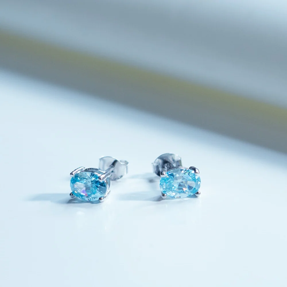 

Sky Blue Zircon 925 Silver Unique Oval Stud Earrings for Women